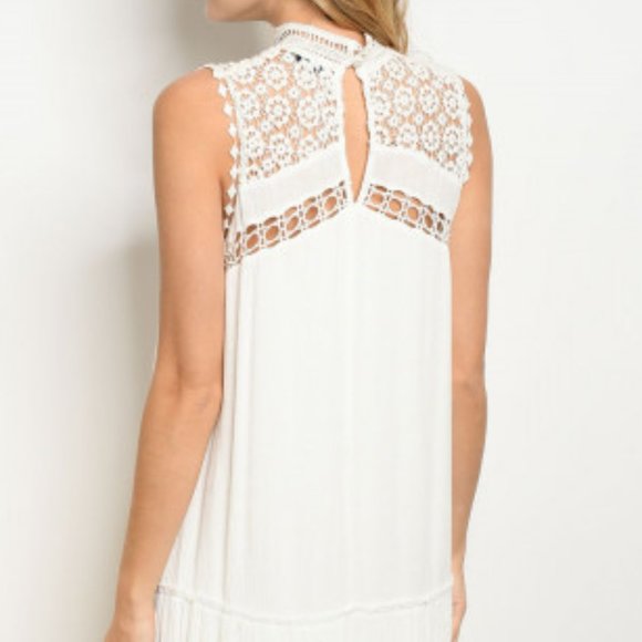 BOHO WHITE LACE & POM POM DRESS - Picture 3 of 9